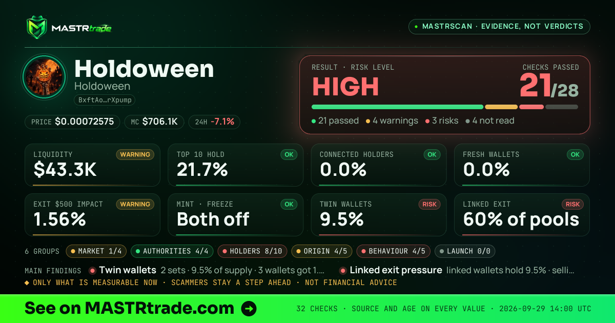 MASTRscan of Holdoween: the risk level, checks passed and 8 measurements