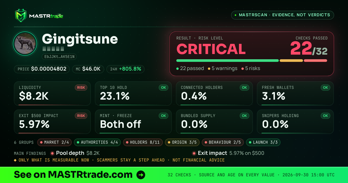 MASTRscan of Gingitsune: the risk level, checks passed and 8 measurements